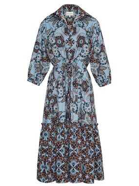 Cara Cara Hutton Dress - Blue Vintage Paisley Medium Cinched Waist luxury cotton